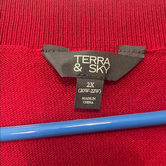 😻PLUS SIZE Terra & Sky Red V-Neck Women's Sweater - Picture 4 of 7